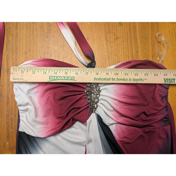 Vintage Y2K Going Out Halter Top Large Babydoll Ruche Bling Long Formal Coquette - Picture 7 of 12